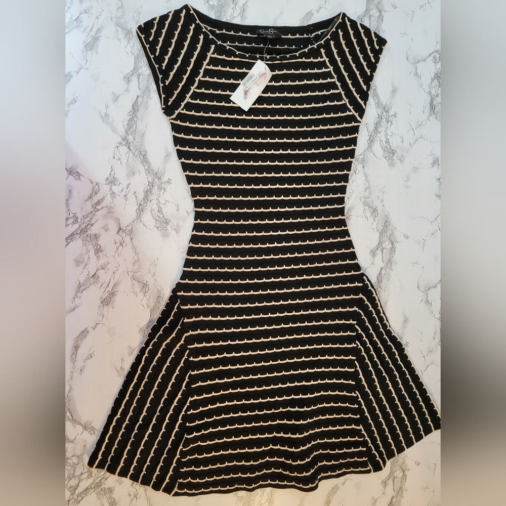 Jessica Simpson Black & White Knit Sweater Dress XS